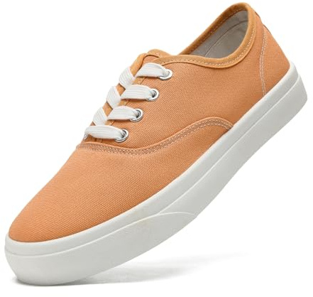 sharllen Ladies Canvas Shoes Women Low Top Sneakers Unisex Classic Lace Up Trainers for Men Canvas Plimsolls Pumps Casual Tennis Shoes(Peach 236)