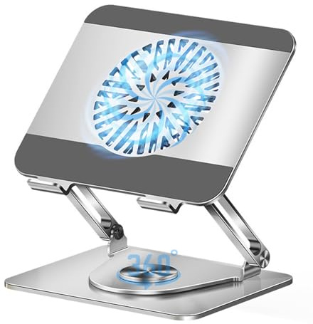 laptop Cooling Stand 360° Rotating Laptop pad with Cooling Fan, 2 Adjustable Angle and 0-12 inches Tall Adjustable Cooling Pad laptop cooling stand with fan for desk Fits 10-17.3 laptops/Pad