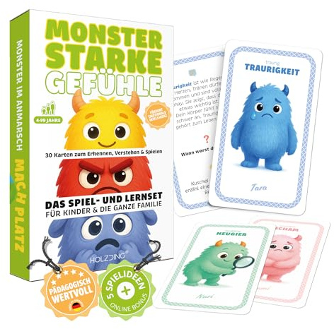 Gefühlsmonster Karten-Set für Kinder – 30 emotionale Spiel- & Lernkarten ab 4-99 Jahre – Gefühlskarten mit Monster-Illustrationen – Pädagogisch wertvoll für Familie, Kita, Schule & Therapie