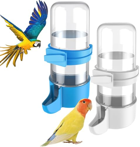 Pawfly 2 Pcs Bird Water Dispenser, Automatic Bird Water Feeder, Cage Accessories for Parrot & Hamster, White & Blue Waterer for Parakeet Cockatiel Budgie Lovebirds