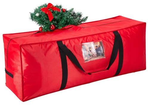 OUSFOT Bolsa Arbol de Navidad, Puede Acomodar Árbol hasta 2,1-2,4 m, Tela Oxford 1680D Impermeable y a Prueba de Polvo, Plegable, con Asa Gruesa, Roja, para Guardar Decoraciones Navideñas