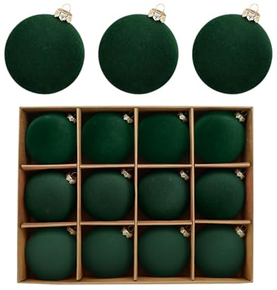 12 Stück Weihnachtskugeln aus Samt, bruchsicher, Dekoration für Weihnachtsbaum, Beflockung, hängende Kugeln, 6 cm, Ornamente für Haus und Urlaub (grün)