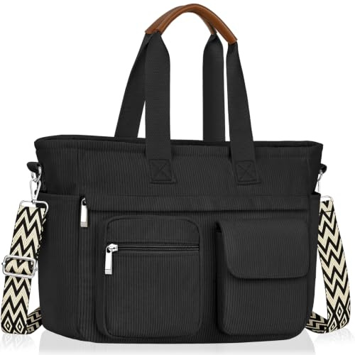 Cord Tasche Damen, Umhängetasche Damen Groß Handtasche mit Vielen Fächern | Gross Crossbody Bag Shopper Tasche Leicht for 13-14 Laptop Cord Tote Bag Schulhandtasche für Uni Alltag Business