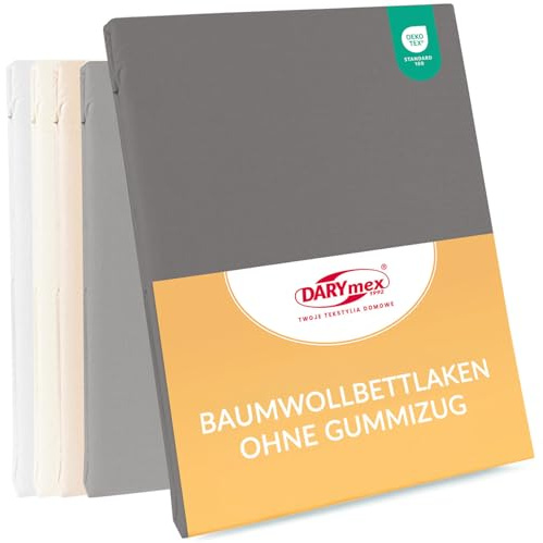 Darymex Flaches Laken ohne Gummizug, 160x205 cm, Baumwolle, Hellgrau