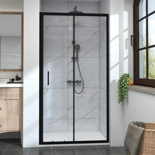 Aquariss 1000mm Black Sliding Shower Door Enclosure | 6mm Tempered Glass, Easy Clean, Aluminum Frame, 20mm Wall Adjustable, Stainless Steel Handle, Reversible