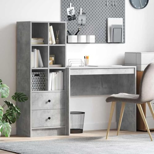 Schreibtisch mit Schubladen 2er Set, Beton Grau, 135.5x40x127 cm, langlebiger Holzwerkstoff, Home Office Computer Desk