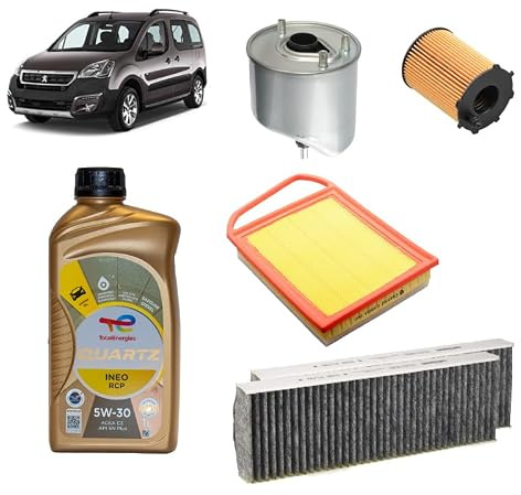 Kit tagliando 4 filtri + 4L olio 5W-30 Ineo compatibile con Peugeot partner tepee 1.6 HDI 75 Gasolio 2008+