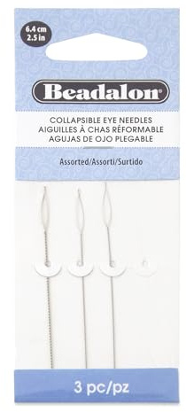 Beadalon 2.5-inch 3-Piece Collapsible Eye Needles, Assorted