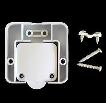 LED (Niedervolt) oder 230V (Hochvolt) Ein/Aus Truhenschalter Türschalter Taster Schrankschalter Möbelschalter Barschalter Schalter mit Abdeckkasten, aus wenn gedrückt - Öffner Schrankbeleuchtung Küchenschrankbeleuchtung Vitrinenbeleuchtung (Weiss)