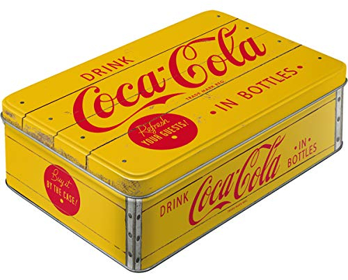 Nostalgic-Art Retro Vorratsdose Flach, 2,5 l, Coca-Cola – Logo Yellow – Geschenk-Idee für Coke-Fans, Original Lizenzprodukt (OLP), Blech-Dose mit Deckel, Vintage Design