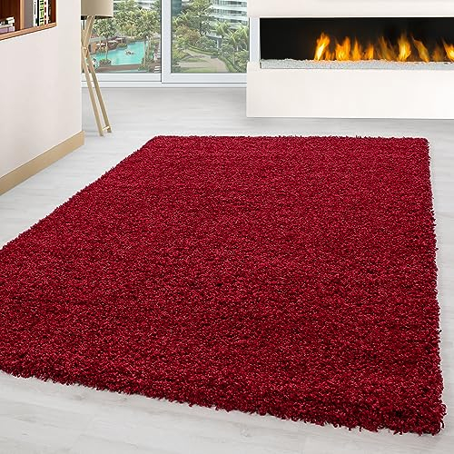 Carpettex Shaggy-Teppich, Hochflor, Wohnzimmer, Florhöhe 3 cm, einfarbig, Rot, 80 x 150 cm