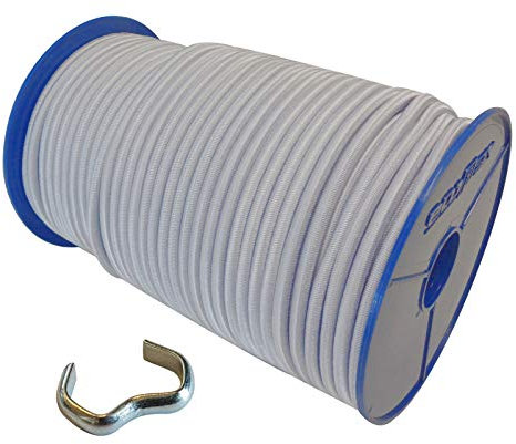 6mm Expanderseil 20m Gummiseil + 30 Seilklemmen Gummileine Planenseil Seil Plane in Weiss