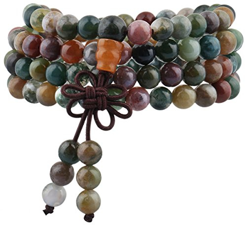 mookaitedecor Edelstein elastisches Armband mit 108 Perlen, Buddhistische Tibetische Gebetskette, Buddha Mala Kette Halskette für Kristall Reiki Chakra & Heilung