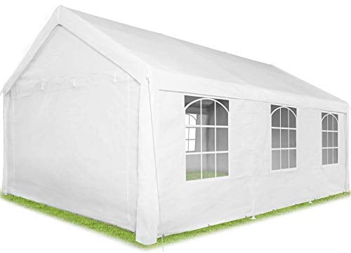 tectake® Carpa para Exteriores Impermeable, Carpa 600x400x315 cms, Pérgola de Jardín Resistente Rayos UV, Cenador para Jardín con Estructura de Acero, Cuatro Paneles Laterales, Blanco