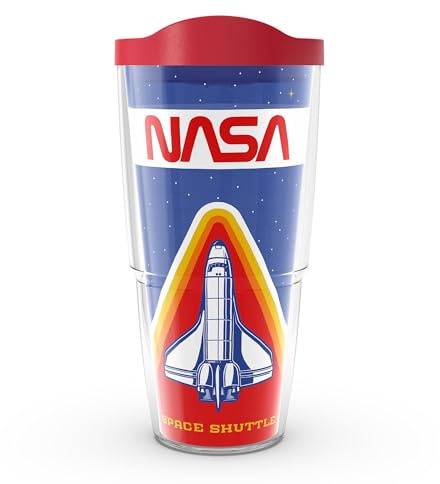 Tervis 1352661 NASA - Retro Badge Thermobecher mit Wickelverschluss und rotem Deckel, Titan, durchsichtig