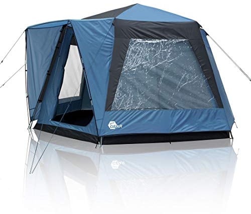 your GEAR Zelt Ponza 400 Festivalzelt Ø 4 x 2,3 m Gruppenzelt Familienzelt Event Dome UV 50+ Schutz Stehhöhe Bodenwanne Wasserdicht 5000 mm Blau Grau