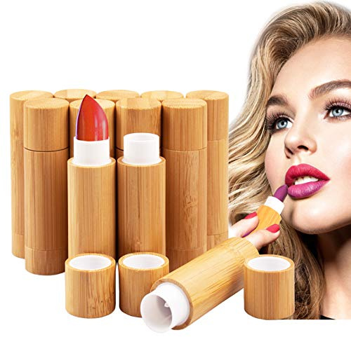Auhoky leere Bambus-Lippenstiftröhren, 5.5 g, nachfüllbar, Do-it-yourself-Lippenbalsam-Behälter mit transparentem PP-Kunststoff-Innenfutter, für Kosmetik-Lippenstift, Lipgloss, Make-up, 12 Stück