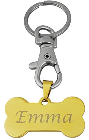 Hanessa Personalisierte Hundemarke mit Gravur gold Knochen Edelstahl 15x40 mm | Halsband Anhänger Hund Gravur | Namensschild Hundehalsband personalisiert