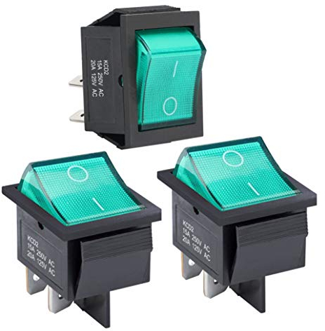APIELE 3 Stücke Kippschalter,2 Position EIN-Aus mit LED-Schalter DPST 4 Pins Wippschalter,250V 16A Taste Rocker Kippschalter Für Häuser, Industrie,DIY KCD2-201N (grün)