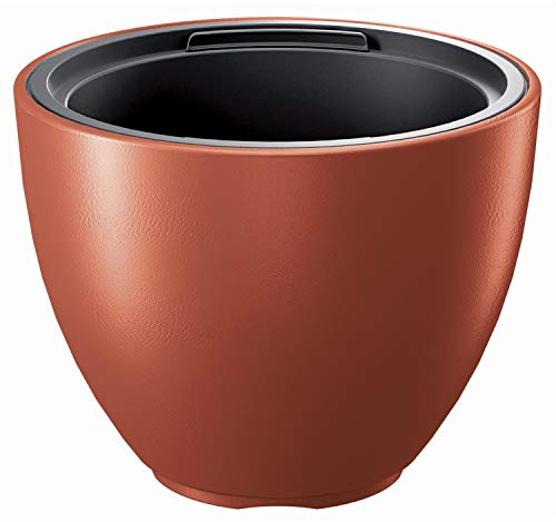 Prosperplast Heos Blumentopf Pflanzgefäß 2in1 inkl. Pflanztopf Witterungsbeständig für Innen- und Außenbereich Rund Kunststoff (Ø 298mm, Kupfer)