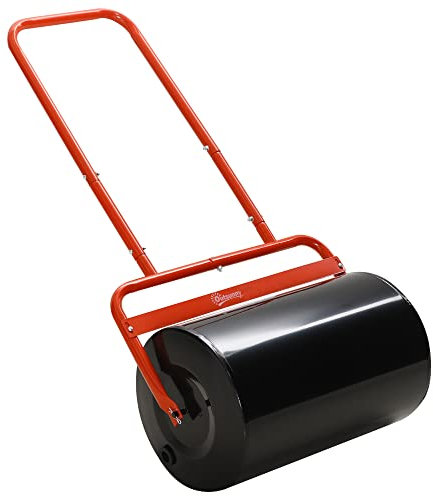 Outsunny Combination Push/Tow Lawn Roller Filled with 38L Sand (62kg) or Water, Great for the Garden Φ32 x 50cm Roller, Red