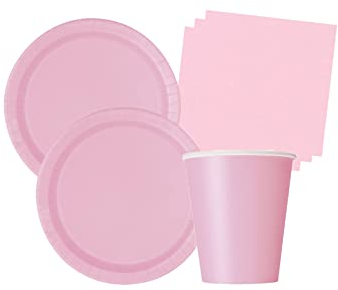Isola Party Pastellrosa Umweltfreundliches Geburtstagsfeier-Set (16 Teller, 14 Tassen, 20 Servietten)