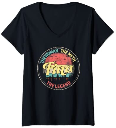 Womens Tina The Woman The Myth The Legend Personalized Name V-Neck T-Shirt