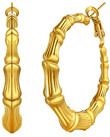 U7 40mm Creolen Ohrringe für Frauen Mädchen 18k vergoldet Bambus Design Hoop Ohrringe Runde Kreis Ohrringe Ohr Modeschmuck Hoop Earrings für Beste Freundin