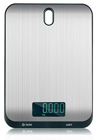 QL Küchenwaage Digital,Waage Bis 10kg,Edelstahl Küchenwaage mit LCD Display und Tara Funktion,Haushaltswaage zum Backen und Kochen,Schwarz
