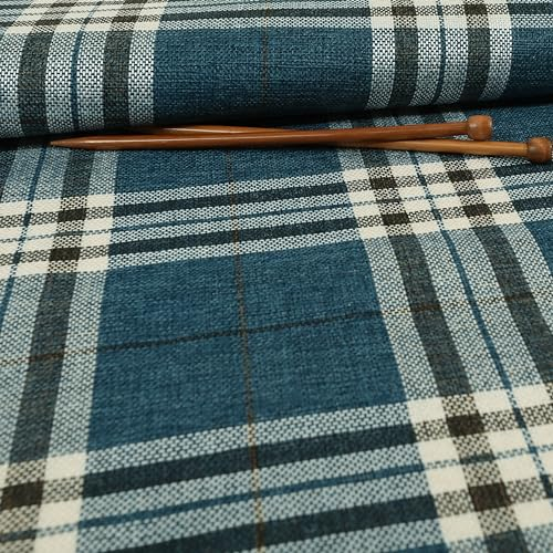 Redbrick Mill Fabrics Tweed-Polsterstoff mit strukturiertem Karomuster und Schottenmuster, blau, für Sofas und Stühle (Meterware)