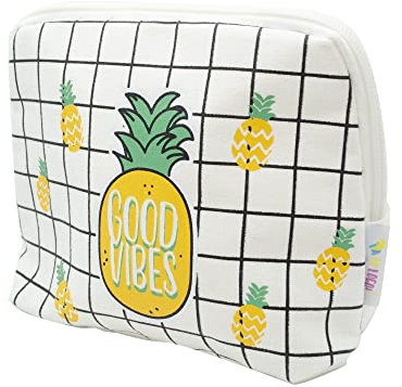 PONETTE - Kulturbeutel für Damen, Verrückt, Mädchen, Stil, Spaß, Jugend, WC-Tasche, Reise, Schminktisch, Etui, spanische Marke, weiß Ananas