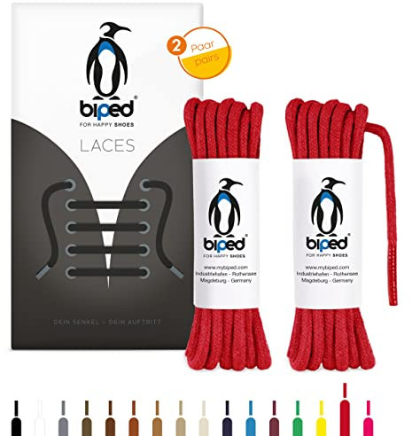 biped LACES 2 pares de cordones redondos de algodón ø 3,5 mm - Cordones de calidad resistentes al desgarro para zapatos de cuero, zapatillas de deporte - fabricados en la UE z2901(rojo,75 cm)