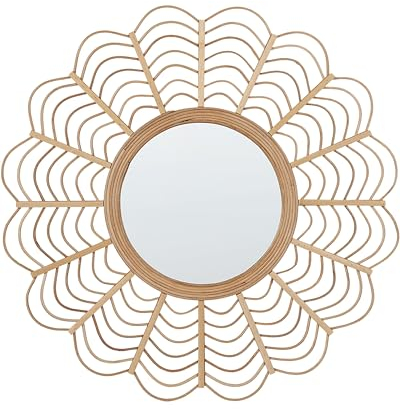 Beliani Miroir Décoratif Suspendu Bambou Bois Naturel Cadre Rond ø 60 cm Marron Tumbit