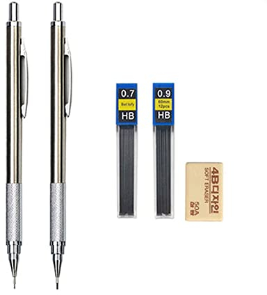 MROOFUL Ensemble de porte-mines entièrement en métal avec mines 0,3, 0,5, 0,7, 0,9, 1,3, 2 mm