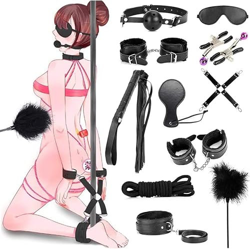 Qoosea 11 Piezas SM Bondage Kit Juguetes Sexuales Perfecto para Parejas, Set de Esclavitud Erótico BDSM Restraints Kits con Máscara y Sexual Esposas para Principiantes y Experimentados