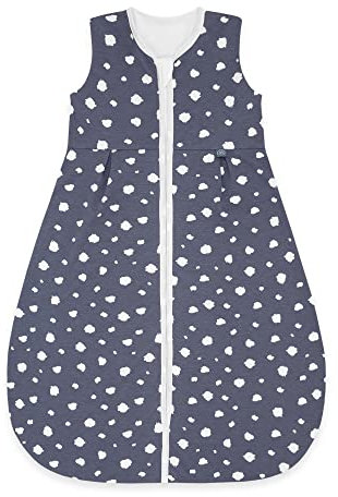 emma & noah Premium Baby Schlafsack Sommer, Bequem & Atmungsaktiv, 100% Bio-Baumwolle, Oeko-TEX Zertifiziert, Flauschig Weich, Bewegungsfreiheit, 1.0 TOG (Punkte Blau, 90 cm)