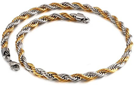 Musihy Collane Uomo Rapper, Cuban Chain Uomo Acciaio 3mm Collana Oro Personalizzata Corda Lunghezza 50cm