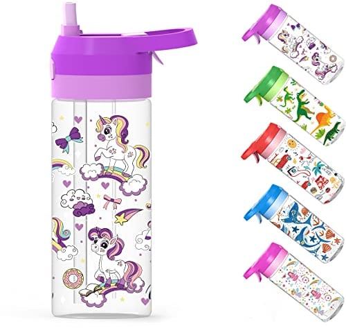 SUPERFA Kids Water Bottles with Spray Mist, BPA Free Kids Drinking Bottles with Spray, 420ml Spray Water Bottle for Kids School and Cooling, Purple