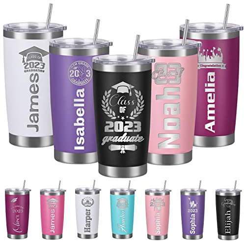 Bicchiere da laurea personalizzato Bicchieri personalizzati con nome cannuccia e coperchio isolato tazza da caffè da viaggio tazza personalizzata classe di regali senior per uomini donne laureati in