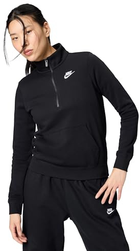 Nike Women's Sportswear Club Fleece 1/2-Zip Sweatshirt, Black/White, Small
