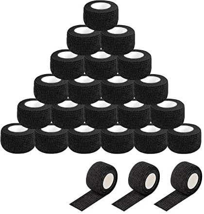 EZ Tattoo Grip Tape - 24 Stück (2.5cm x 4.5m) Selbstklebende Bandage für die Schwellung von Handgelenk und Knöchelverstauchung, Einweg-Rolle Tattoo Grip Tube Tape für Tattoo-Maschine (Black)