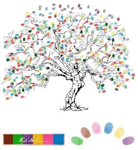 d'empreintes digitales d'arbre Arbre à Empreinte Mariage Tableau de Signature DIY Invité Sign in Toile Peinture décorations pour Mariage Fête d'anniversaire Livre d'or 6 Couleurs d'encre