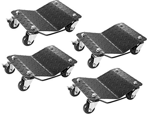VEVOR Chariot de Manutention de Voiture 4PCs Charge 3 T au Total Chariot Déplace Voiture Plate-Forme 38,5x30 cm Roue Verrouillable Aide à la Manœuvre Positionnement pour Véhicules Meubles Équipements