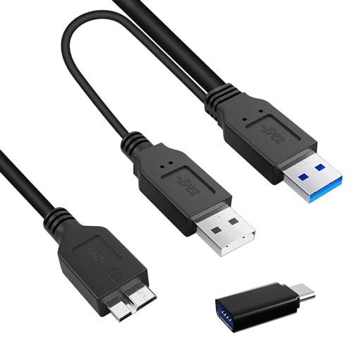 CannaPro 4 Pack USB A to Micro B Cable, Micro USB 3.0 to USB Splitter Cable Dual Power Y Cable 20 Inches, 5Gbps Type A to Micro B Data Transfer Cable for External SSD Laptop(with USB to USB C Adapter)