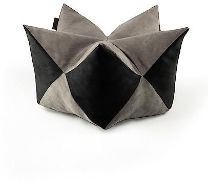 lionto Kronenkissen in Wildlederoptik für Katzen und kleine Hunde, extravagantes Sternenkissen mit abnehmbarem Bezug, 85x45 cm, strapazierfähiges Haustierkissen mit Variabler Füllung, grau/schwarz