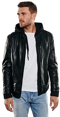 emilio adani Herren Herren Lederjacke Slim fit, Schwarz, 35203, Schwarz in Größe 56