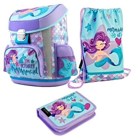 Meerjungfrau Mermaid Schulranzen Ranzen Tornister 4 Teile Set Tasche Schultasche Rucksack mit Sticker-von-Kids4shop