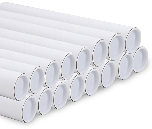 FVIEXE Versandrollen aus Karton, 5,1 x 40,6 cm, mit Kappen, Versandtaschen, Posterröhren für Blaudruck, Kunstwerke, Dokumentenaufbewahrung, Weiß, 16 Stück