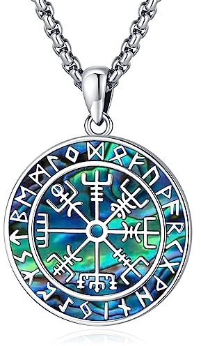 Eusense Wikingerschmuck für Männer Vegvisir Halskette 925 Sterling Silber Wikinger Kompass Anhänger Kette Nordische Mythologie Amulett Wikinger Geschenk für Frauen Männer