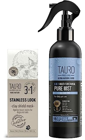TAURO PROLINE Clear-Augenlösungs-Set 6in1 Multifunctional Pure Mist Spray Stainless Look Tonmaske Tränenfleckenentferner und Augenreiniger Augenpflege Ohrenpflege für die Augen Aller Hunde und Katzen